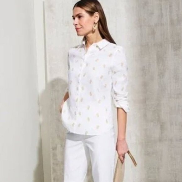 Chico’s No-Iron Linen Pineapple Print Shirt - NEW - Picture 1 of 7